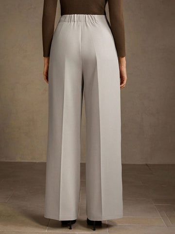 SOLID COLOR SEAM FRONT STRAIGHT LEG SUIT PANTS