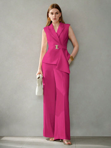 MOTF PREMIUM SOLID PEAK COLLAR BELTED WAISTCOAT