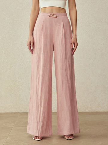 ELEGANT DECORATIVE BUTTON STRAIGHT LEG PANTS