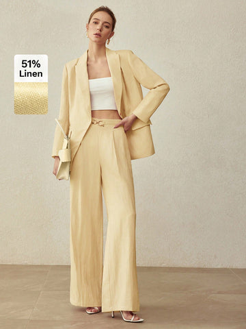 ELEGANT DECORATIVE BUTTON STRAIGHT LEG PANTS