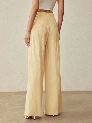 ELEGANT DECORATIVE BUTTON STRAIGHT LEG PANTS