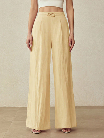 ELEGANT DECORATIVE BUTTON STRAIGHT LEG PANTS