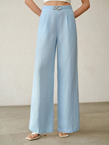 ELEGANT DECORATIVE BUTTON STRAIGHT LEG PANTS