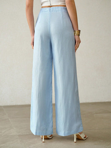 ELEGANT DECORATIVE BUTTON STRAIGHT LEG PANTS