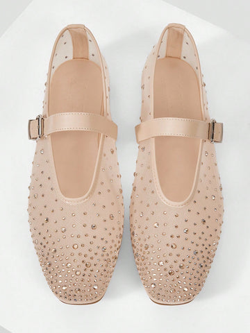 MOTF PREMIUM RHINESTONE DETAIL PU LEATHER FLATS