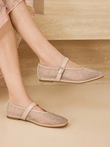 MOTF PREMIUM RHINESTONE DETAIL PU LEATHER FLATS