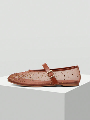 MOTF PREMIUM RHINESTONE DETAIL PU LEATHER FLATS