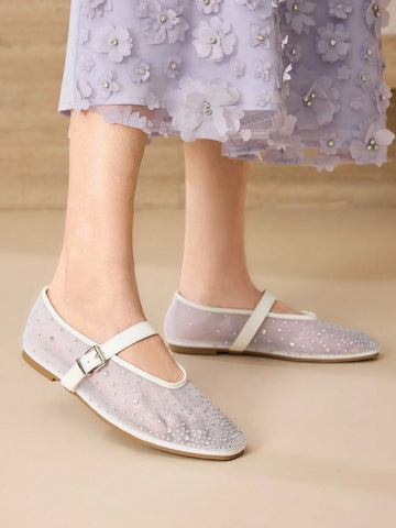MOTF PREMIUM RHINESTONE DETAIL PU LEATHER FLATS