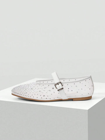 MOTF PREMIUM RHINESTONE DETAIL PU LEATHER FLATS