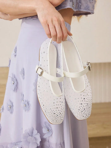 MOTF PREMIUM RHINESTONE DETAIL PU LEATHER FLATS