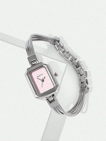 MOTF PREMIUM SILVER & WHITE SHELL SQUARE BRACELET WATCH