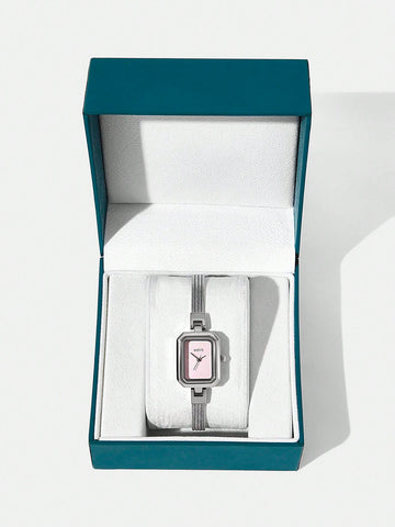 MOTF PREMIUM SILVER & WHITE SHELL SQUARE BRACELET WATCH