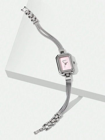MOTF PREMIUM SILVER & WHITE SHELL SQUARE BRACELET WATCH