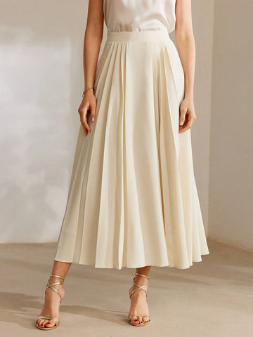 MOTF PREMIUM ELASTIC WAIST PLEATED A LINE LONG SKIRT