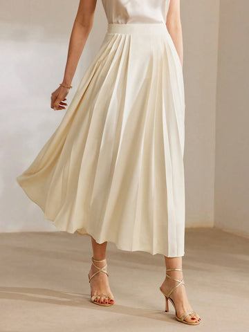 MOTF PREMIUM ELASTIC WAIST PLEATED A LINE LONG SKIRT