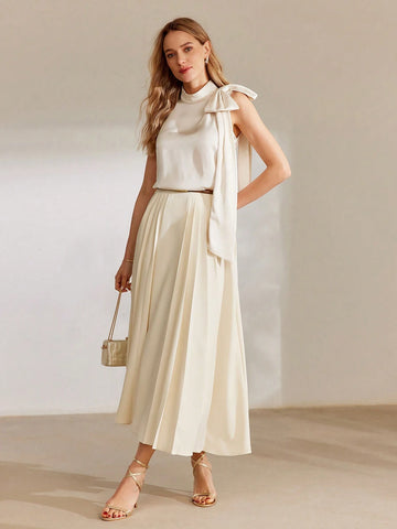 MOTF PREMIUM ELASTIC WAIST PLEATED A LINE LONG SKIRT
