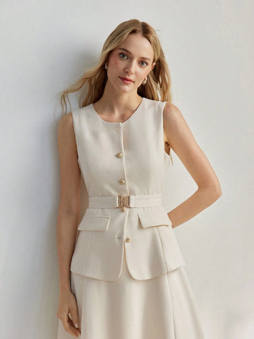 MOTF PREMIUM SOLID A LINE BELTED DRESS
