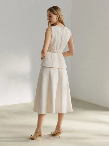 MOTF PREMIUM SOLID A LINE BELTED DRESS