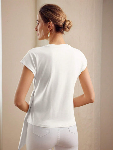 PREMIUM KNOT FRONT CAP SLEEVE T-SHIRT