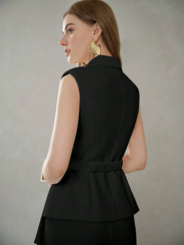 MOTF PREMIUM SOLID PEAK COLLAR BELTED WAISTCOAT