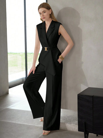 MOTF PREMIUM SOLID PEAK COLLAR BELTED WAISTCOAT