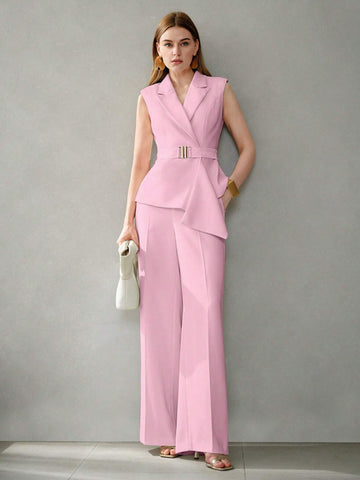 MOTF PREMIUM SOLID PEAK COLLAR BELTED WAISTCOAT