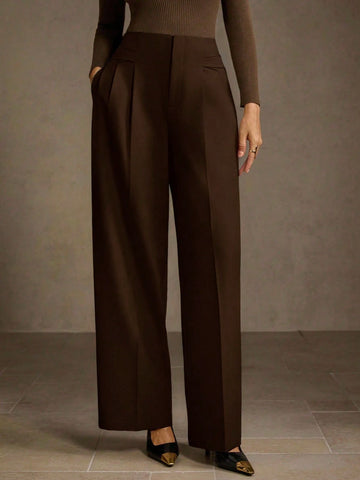 SOLID COLOR SEAM FRONT STRAIGHT LEG SUIT PANTS