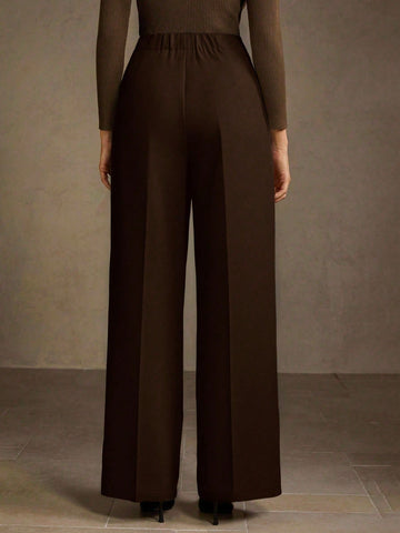 SOLID COLOR SEAM FRONT STRAIGHT LEG SUIT PANTS
