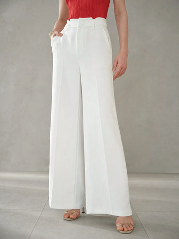 MOTF PREMIUM SOLID SLANT POCKET SEAM FRONT WIDE LEG SUIT PANTS