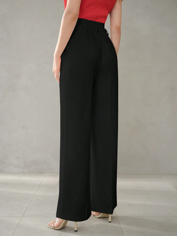 MOTF PREMIUM SOLID SLANT POCKET SEAM FRONT WIDE LEG SUIT PANTS