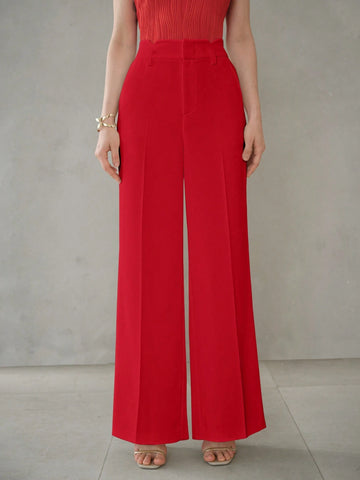 MOTF PREMIUM SOLID SLANT POCKET SEAM FRONT WIDE LEG SUIT PANTS