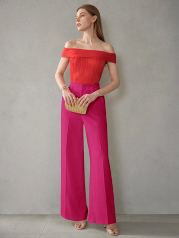 MOTF PREMIUM SOLID SLANT POCKET SEAM FRONT WIDE LEG SUIT PANTS