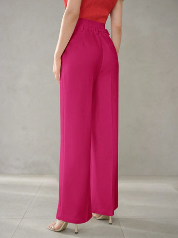MOTF PREMIUM SOLID SLANT POCKET SEAM FRONT WIDE LEG SUIT PANTS