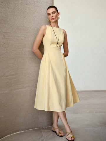 MOTF PREMIUM SOLID SLEEVELESS SLANT POCKET DRESS