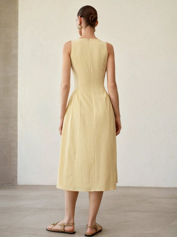 MOTF PREMIUM SOLID SLEEVELESS SLANT POCKET DRESS