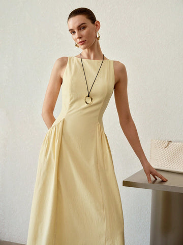 MOTF PREMIUM SOLID SLEEVELESS SLANT POCKET DRESS