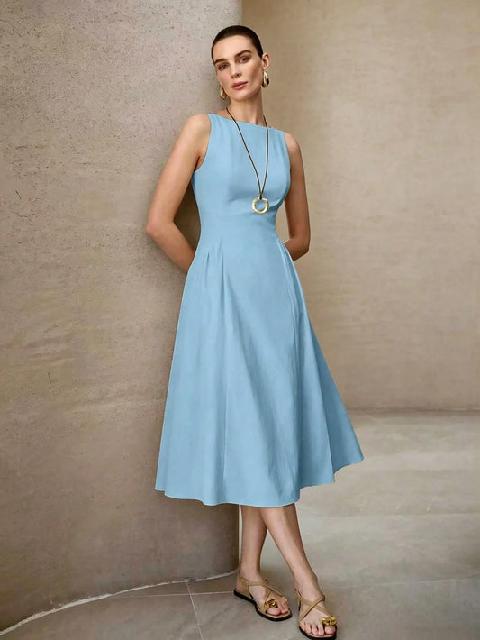 MOTF PREMIUM SOLID SLEEVELESS SLANT POCKET DRESS