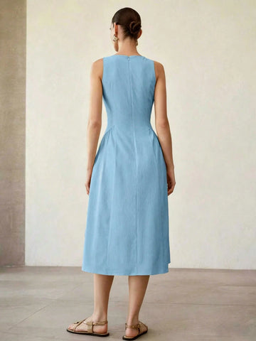 MOTF PREMIUM SOLID SLEEVELESS SLANT POCKET DRESS
