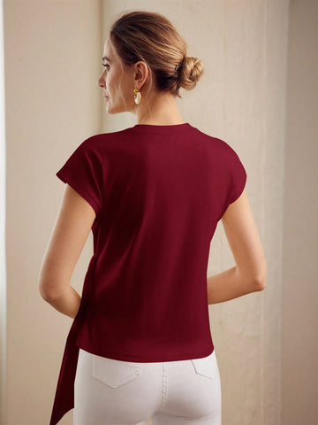 PREMIUM KNOT FRONT CAP SLEEVE T-SHIRT