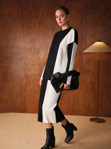 MOTF PREMIUM TWO TONE DROP SHOULDER OVERSIZE SWEATER