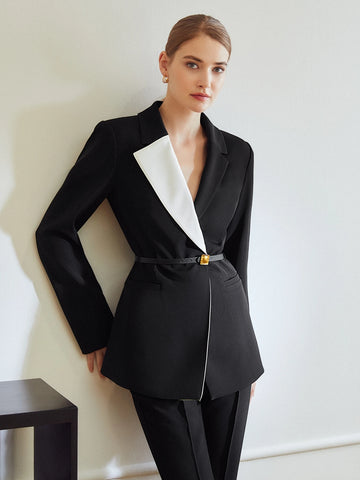 MOTF PREMIUM TWO TONE WRAP BELTED BLAZER