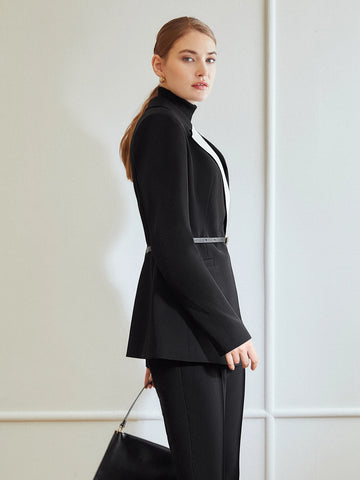 MOTF PREMIUM TWO TONE WRAP BELTED BLAZER