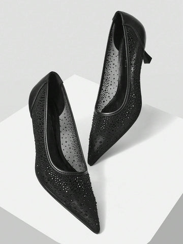 MOTF PREMIUM WOMEN'S FASHION MESH RHINESTONE BACKLESS POINTED TOE HIGH HEEL