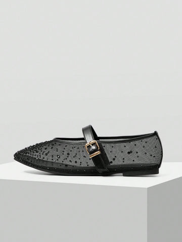 MOTF PREMIUM RHINESTONE DETAIL PU LEATHER FLATS