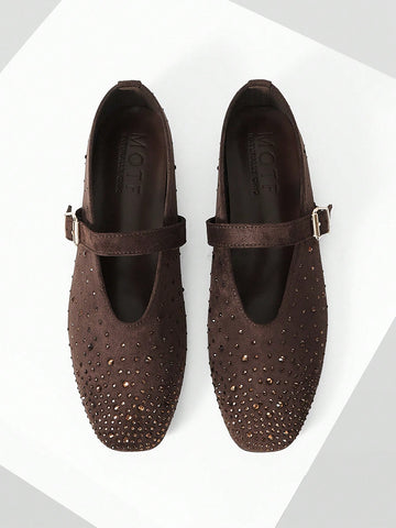 MOTF PREMIUM RHINESTONE DETAIL PU LEATHER FLATS
