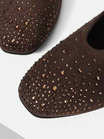 MOTF PREMIUM RHINESTONE DETAIL PU LEATHER FLATS