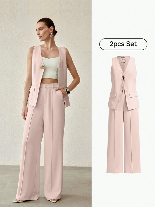 MOTF PREMIUM WOMEN'S SLEEVELESS SUIT VEST & SEAM FRONT PANTS