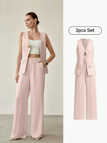 MOTF PREMIUM WOMEN'S SLEEVELESS SUIT VEST & SEAM FRONT PANTS