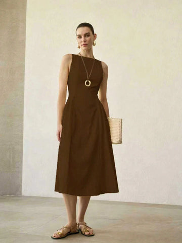 MOTF PREMIUM SOLID SLEEVELESS SLANT POCKET DRESS