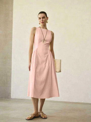 MOTF PREMIUM SOLID SLEEVELESS SLANT POCKET DRESS